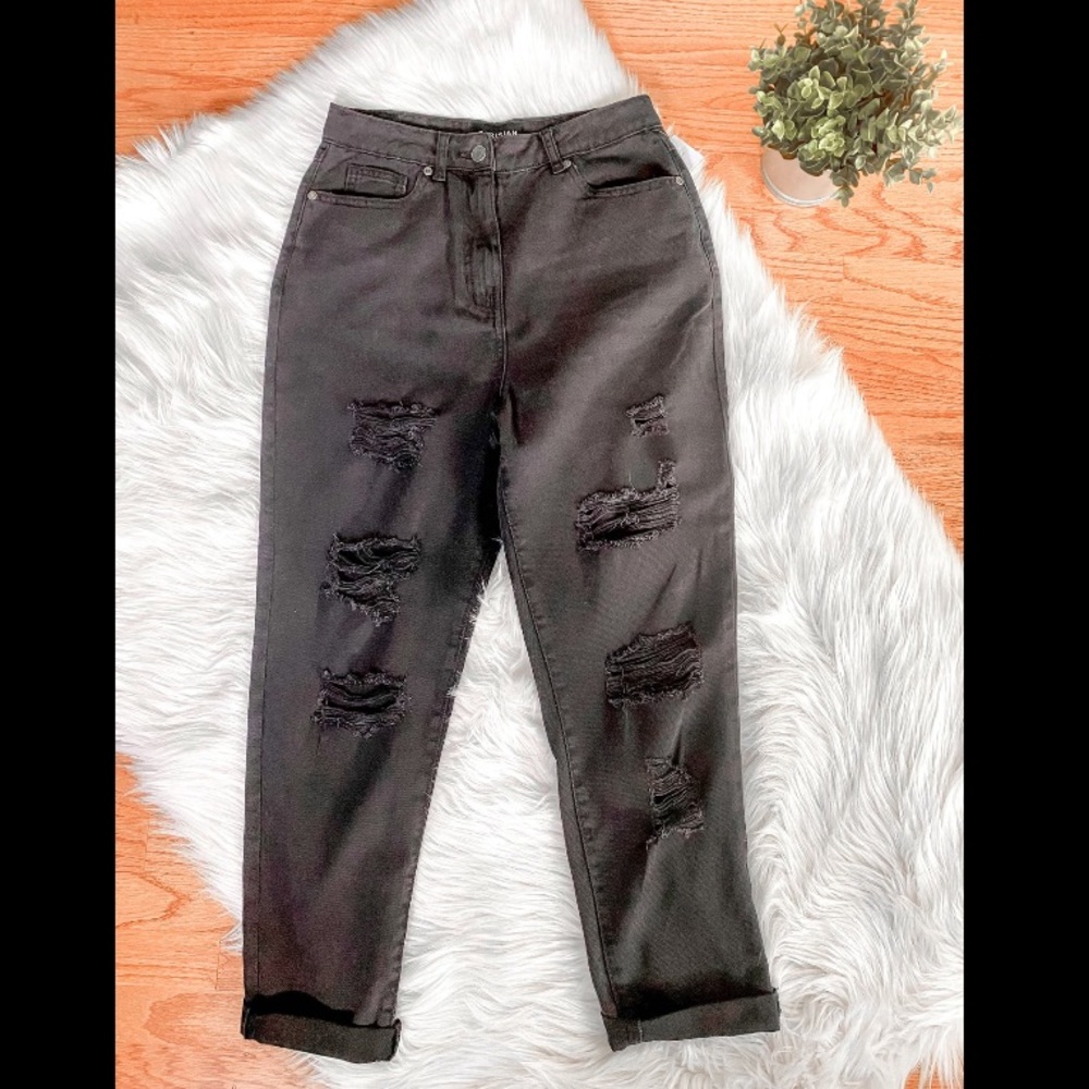 Charcoal Ripped Boyfriend Jeans